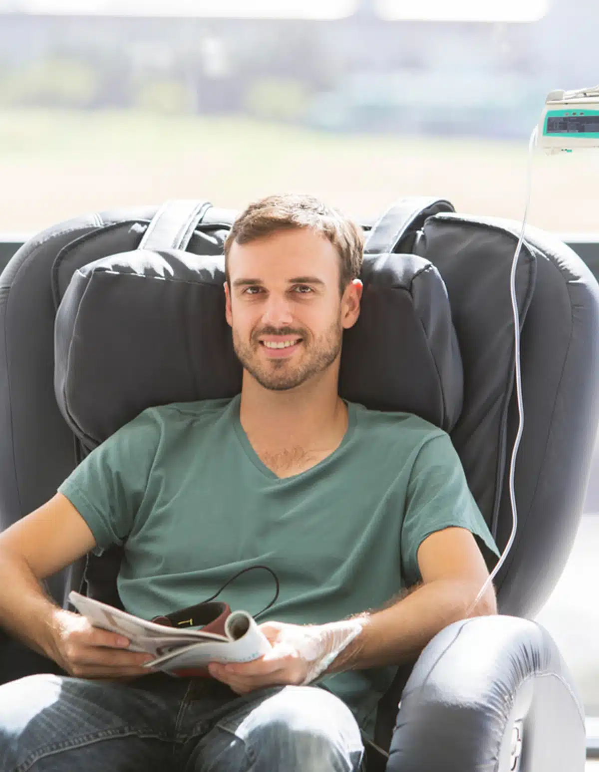 a person sitting on a bus